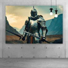 Lade das Bild in den Galerie-Viewer, Aluminiumbild gebürstet Ritter majestätisch mit zwei Schwertern Querformat
