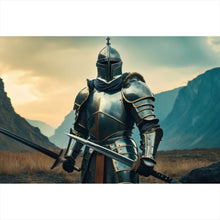 Lade das Bild in den Galerie-Viewer, Spannrahmenbild Ritter majestätisch mit zwei Schwertern Querformat
