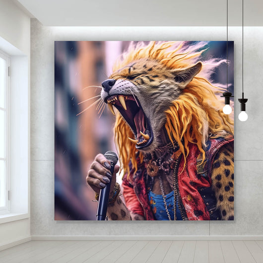 Poster Rockiger Leopard der singt Quadrat