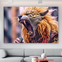 Lade das Bild in den Galerie-Viewer, Acrylglasbild Rockiger Leopard der singt Querformat
