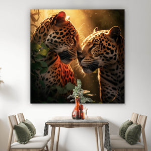 Leinwandbild Romantisches Leoparden Paar Quadrat