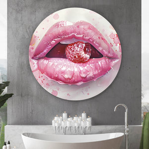 Aluminiumbild Rosa Lippen mit Früchten Kreis