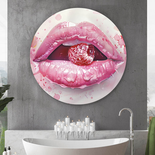 Aluminiumbild gebürstet Rosa Lippen mit Früchten Kreis