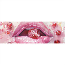 Lade das Bild in den Galerie-Viewer, Aluminiumbild gebürstet Rosa Lippen mit Früchten Panorama
