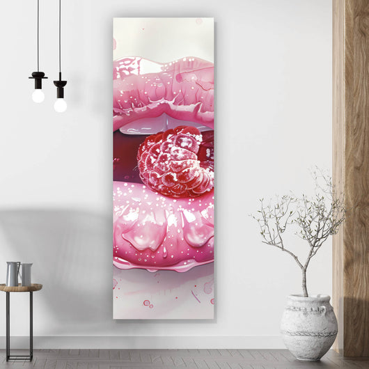 Leinwandbild Rosa Lippen mit Früchten Panorama Hoch