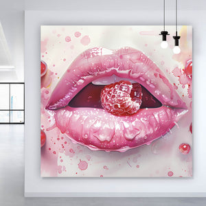 Poster Rosa Lippen mit Früchten Quadrat