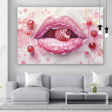 Lade das Bild in den Galerie-Viewer, Aluminiumbild Rosa Lippen mit Früchten Querformat
