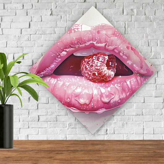 Leinwandbild Rosa Lippen mit Früchten Raute