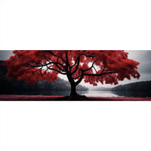 Lade das Bild in den Galerie-Viewer, Leinwandbild Roter Baum an mystischem See Panorama
