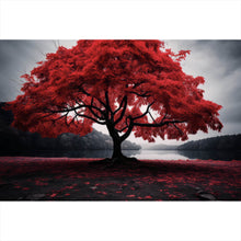 Lade das Bild in den Galerie-Viewer, Spannrahmenbild Roter Baum an mystischem See Querformat
