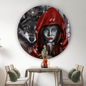 Aluminiumbild Rotkäppchen und der Wolf mystisch Kreis