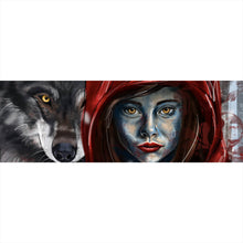 Lade das Bild in den Galerie-Viewer, Leinwandbild Rotkäppchen und der Wolf mystisch Panorama
