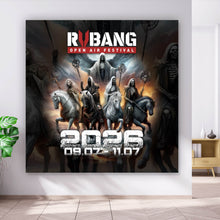 Lade das Bild in den Galerie-Viewer, Leinwandbild RVBANG 2026 Logo mit Reiter und Datum Quadrat
