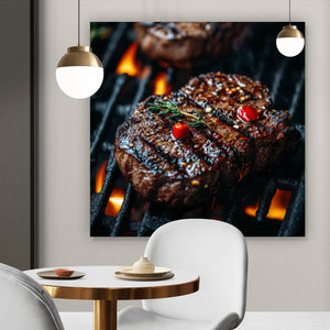 Leinwandbild Saftiges Steak Grill Genuss Quadrat