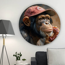 Lade das Bild in den Galerie-Viewer, Aluminiumbild Schimpanse genießt Donat Kreis

