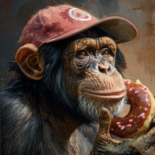 Lade das Bild in den Galerie-Viewer, Spannrahmenbild Schimpanse genießt Donat Quadrat
