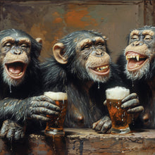Lade das Bild in den Galerie-Viewer, Leinwandbild Schimpansen feiern gesellig mit Bier Quadrat
