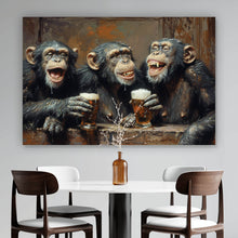 Lade das Bild in den Galerie-Viewer, Leinwandbild Schimpansen feiern gesellig mit Bier Querformat
