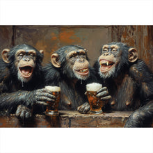 Lade das Bild in den Galerie-Viewer, Aluminiumbild Schimpansen feiern gesellig mit Bier Querformat
