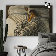 Lade das Bild in den Galerie-Viewer, Spannrahmenbild Schlafende Frau im Zeichenstil Querformat
