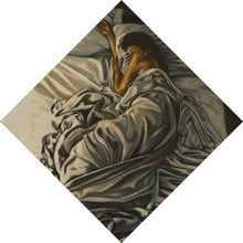 Lade das Bild in den Galerie-Viewer, Aluminiumbild gebürstet Schlafende Frau im Zeichenstil Raute
