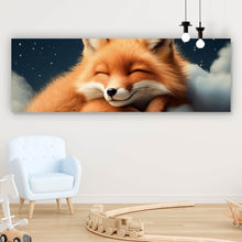 Lade das Bild in den Galerie-Viewer, Spannrahmenbild Schlafender Fuchs auf Wolken unter funkelndem Sternenhimmel Panorama
