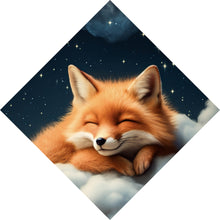 Lade das Bild in den Galerie-Viewer, Aluminiumbild gebürstet Schlafender Fuchs auf Wolken unter funkelndem Sternenhimmel Raute
