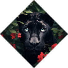 Lade das Bild in den Galerie-Viewer, Acrylglasbild Schwarzer Panther hinter roten Blüten Raute
