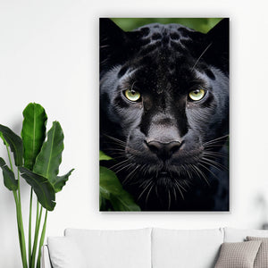 Acrylglasbild Schwarzer Panther im Dickicht Hochformat