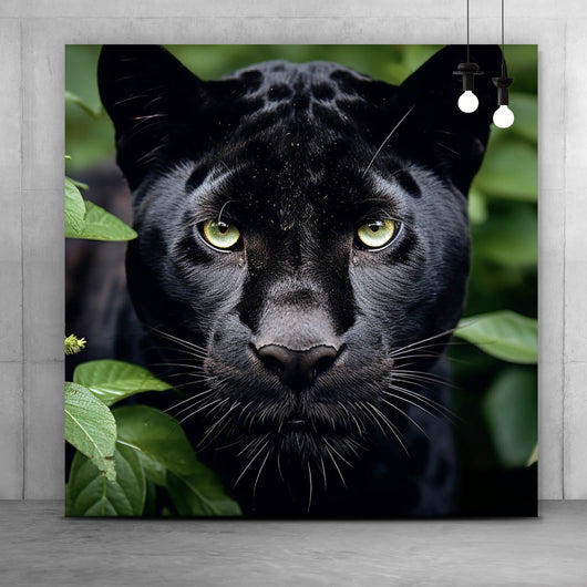 Acrylglasbild Schwarzer Panther im Dickicht Quadrat