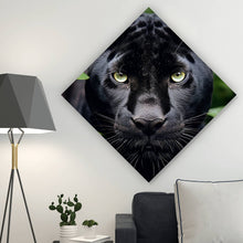 Lade das Bild in den Galerie-Viewer, Leinwandbild Schwarzer Panther im Dickicht Raute
