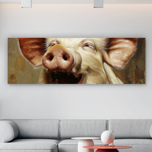 Poster Schwein isst Nudeln abstraktes Gemälde Panorama