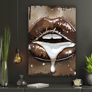 Aluminiumbild Sinnliche Lippen in Schokoladen Farben Hochformat