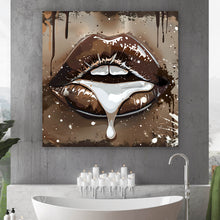 Lade das Bild in den Galerie-Viewer, Aluminiumbild gebürstet Sinnliche Lippen in Schokoladen Farben Quadrat
