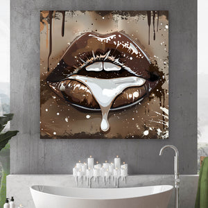 Aluminiumbild gebürstet Sinnliche Lippen in Schokoladen Farben Quadrat