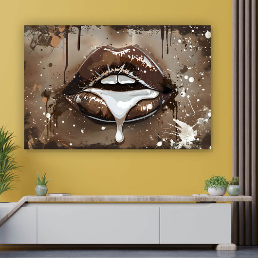 Aluminiumbild gebürstet Sinnliche Lippen in Schokoladen Farben Querformat
