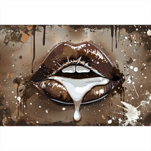 Lade das Bild in den Galerie-Viewer, Acrylglasbild Sinnliche Lippen in Schokoladen Farben Querformat
