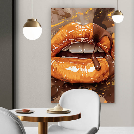 Poster Sinnliche Lippen mit Schokolade Hochformat