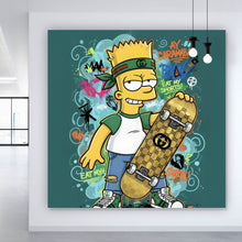 Lade das Bild in den Galerie-Viewer, Aluminiumbild gebürstet Skateboarder Graffiti Quadrat
