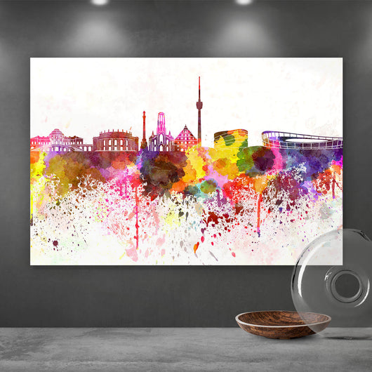 Poster Skyline von Stuttgart Aquarell Querformat