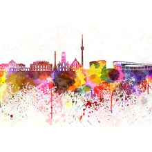 Lade das Bild in den Galerie-Viewer, Leinwandbild Skyline von Stuttgart Aquarell Querformat
