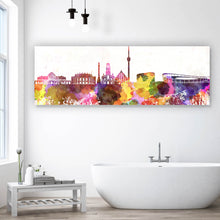 Lade das Bild in den Galerie-Viewer, Aluminiumbild gebürstet Skyline von Stuttgart Aquarell Panorama
