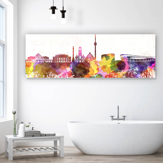 Spannrahmenbild Skyline von Stuttgart Aquarell Panorama