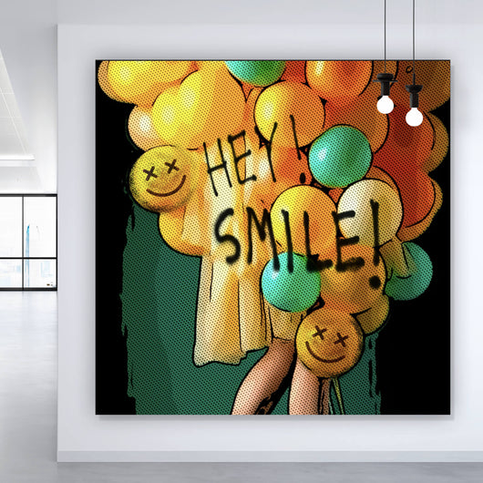 Leinwandbild Smile bunte Ballons  im Pop Art Stil Quadrat