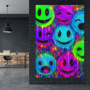 Spannrahmenbild Smileys in Neon Farben Hochformat