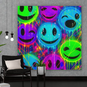 Leinwandbild Smileys in Neon Farben Quadrat