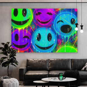 Aluminiumbild gebürstet Smileys in Neon Farben Querformat