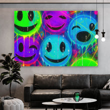 Lade das Bild in den Galerie-Viewer, Spannrahmenbild Smileys in Neon Farben Querformat
