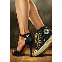 Lade das Bild in den Galerie-Viewer, Leinwandbild Sneaker und High Heel Kontrast Hochformat
