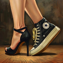 Lade das Bild in den Galerie-Viewer, Acrylglasbild Sneaker und High Heel Kontrast Quadrat
